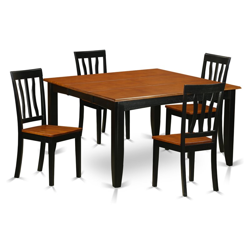 East West Furniture Parfait 5-piece Dining Set with Wood Seat in Black/Cherry