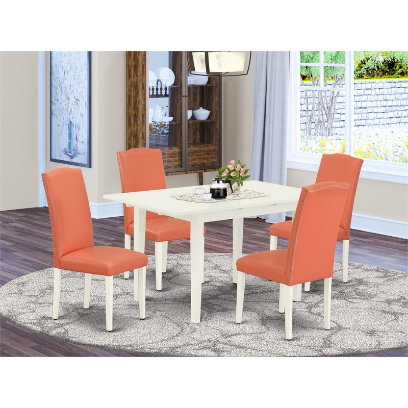 East West Furniture Norfolk 5-piece Wood Dining Table and Chair Set in White