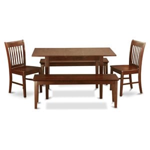 East West Furniture Norfolk 5-piece Wood Kitchen Set with Benches in Mahogany