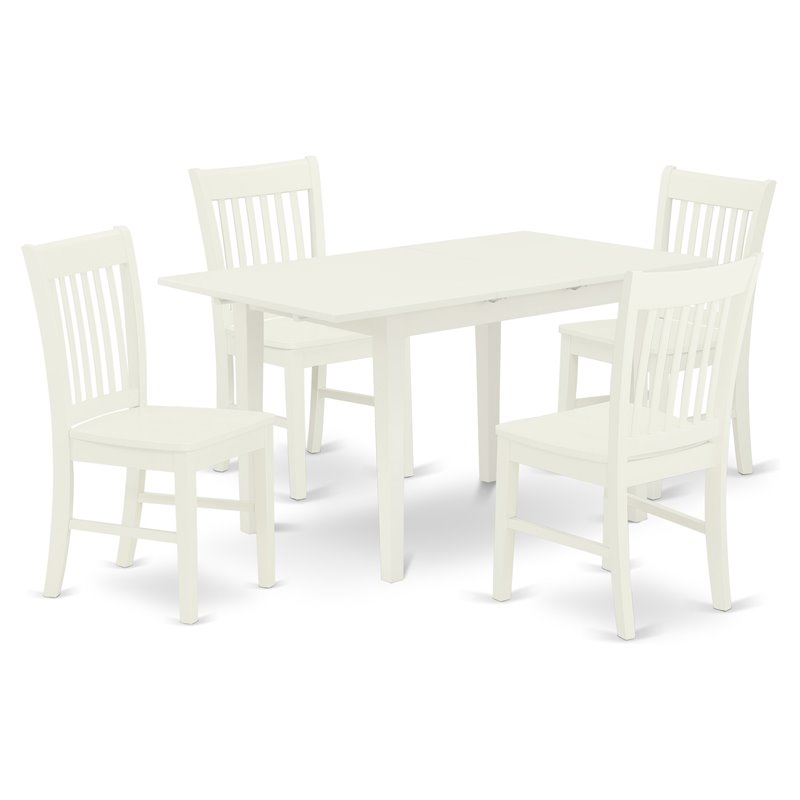 East West Furniture Norfolk 5-piece Wood Dining Table and Chairs in Linen White