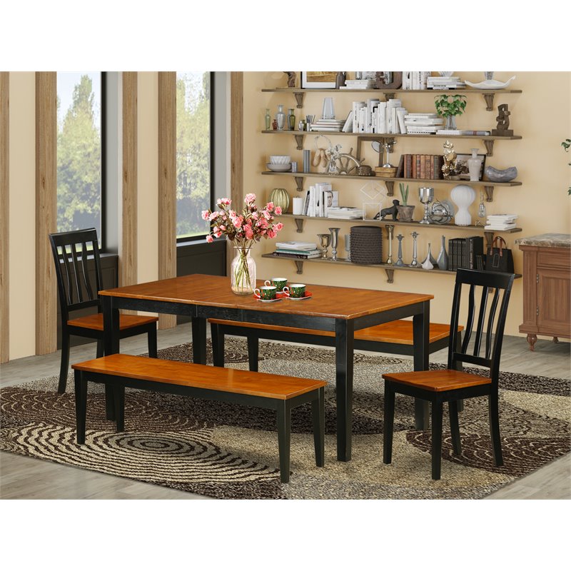 East West Furniture Nicoli 5-piece Dining Set with Wood Seat in Black/Cherry