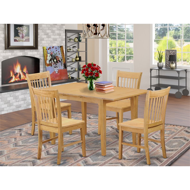 East West Furniture Norfolk 5-piece Traditional Wood Dinette Table Set in Oak