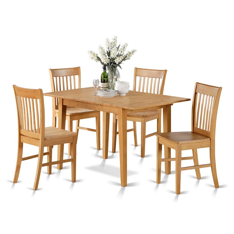 East West Furniture Norfolk 5-piece Traditional Wood Dinette Table Set in Oak