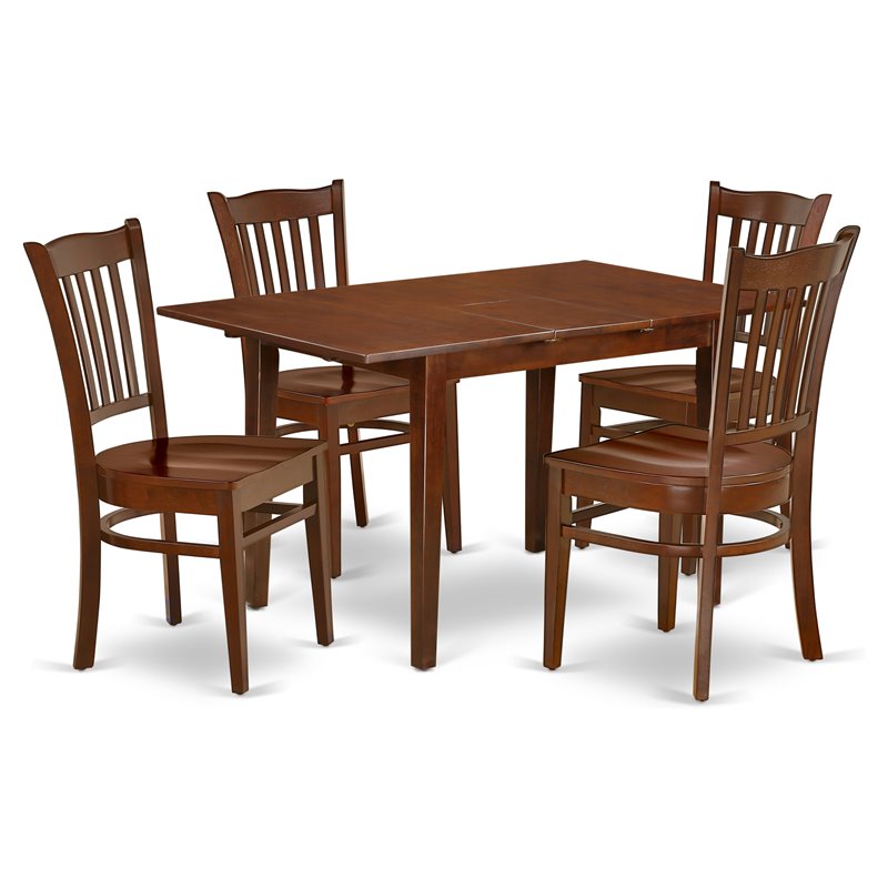 East West Furniture Norfolk 5-piece Wood Table and Dining Chair Set in Mahogany