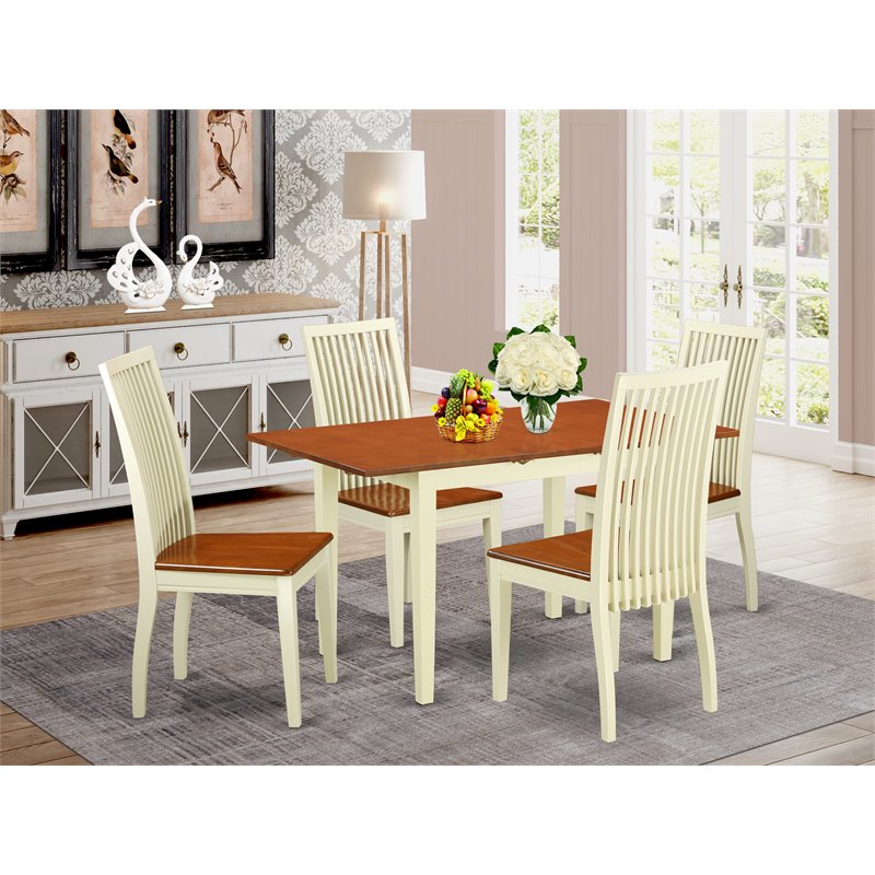 East West Furniture Norfolk 5-piece Table and Dining Chairs in Buttermilk/Cherry