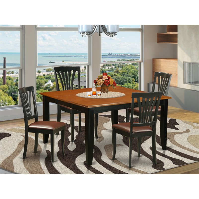 East West Furniture Parfait 5-piece Wood Dining Set with Leather Chairs in Black