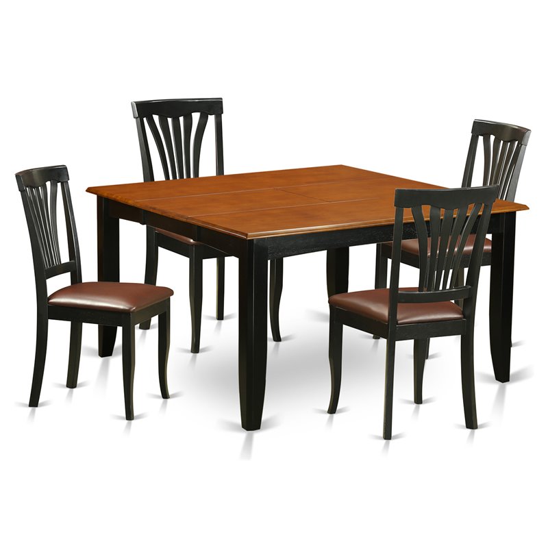 East West Furniture Parfait 5-piece Wood Dining Set with Leather Chairs in Black