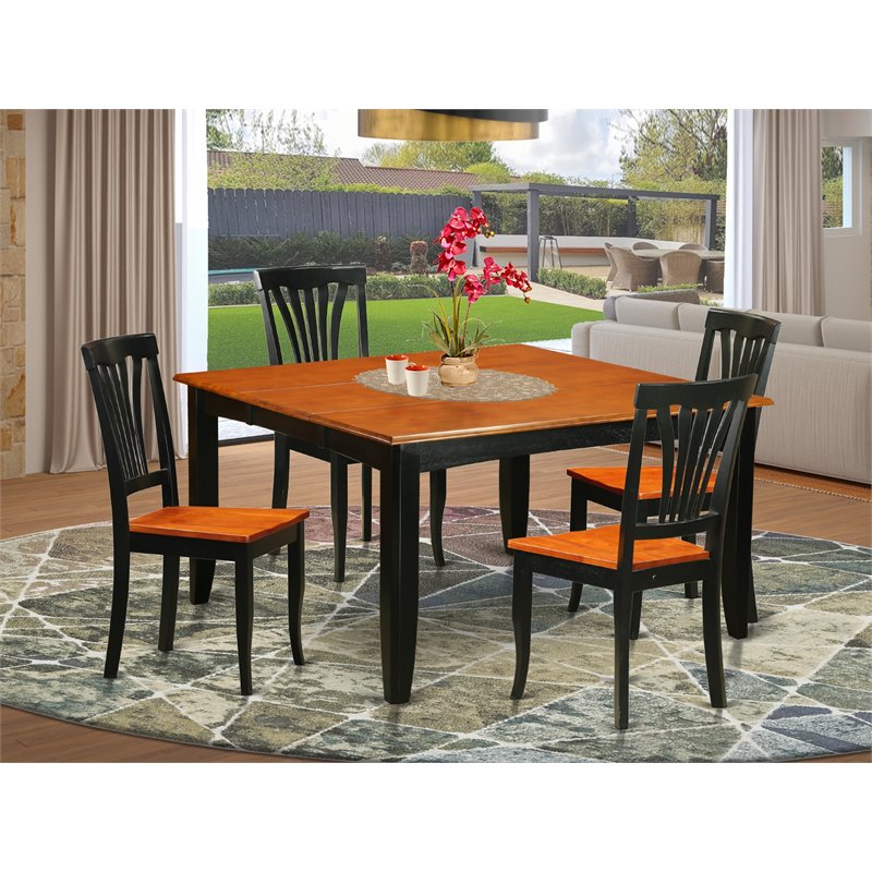 East West Furniture Parfait 5-piece Wood Dining Table and Chair Set in Black