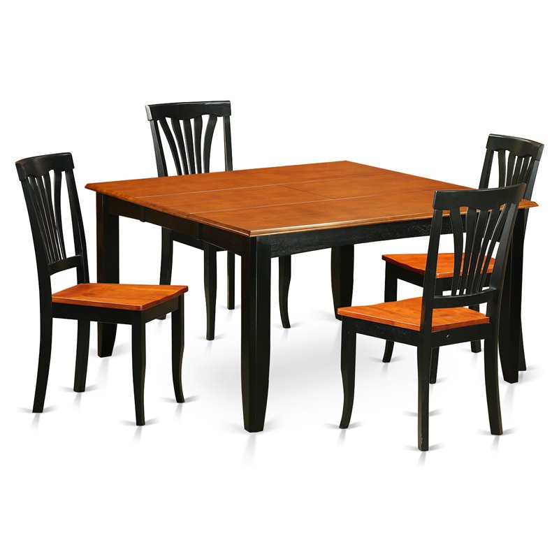 East West Furniture Parfait 5-piece Wood Dining Table and Chair Set in Black