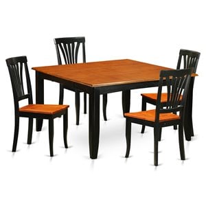 East West Furniture Parfait 5-piece Wood Dining Table and Chair Set in Black