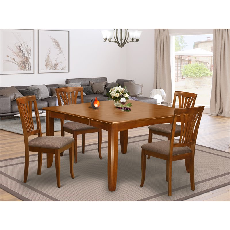 East West Furniture Parfait 5Pcs Dining Set with Linen Seat in Saddle Brown