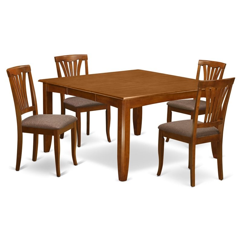 East West Furniture Parfait 5Pcs Dining Set with Linen Seat in Saddle Brown