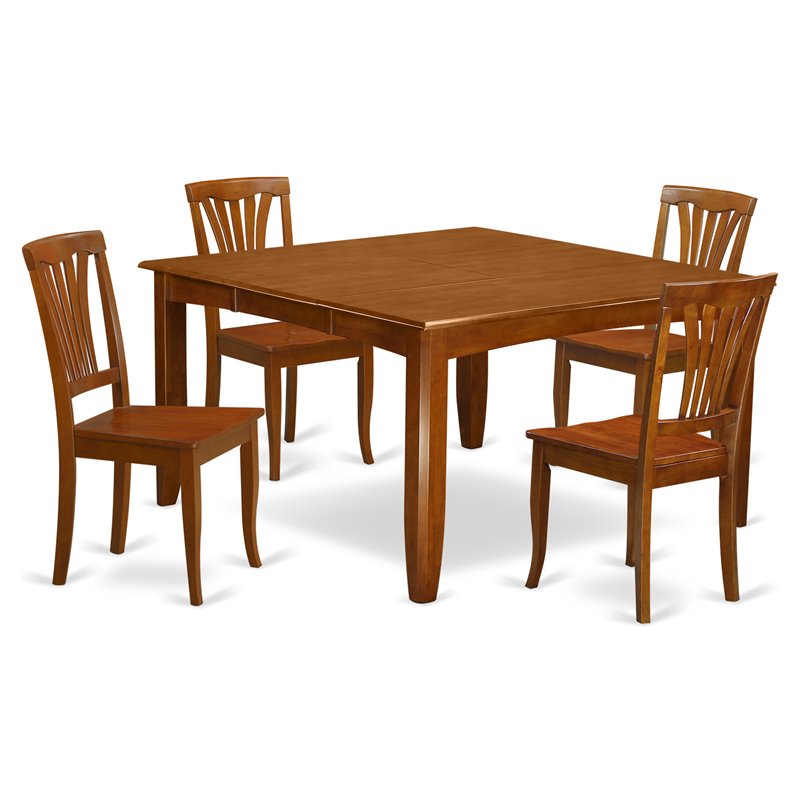East West Furniture Parfait 5-piece Dining Set with Wood Seat in Saddle Brown