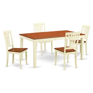 East West Furniture Nicoli 5-piece Wood Dining Table Set in Buttermilk/Cherry