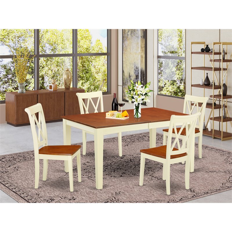 East West Furniture Nicoli 5-piece Dining Set with Rectangular Table in Cherry