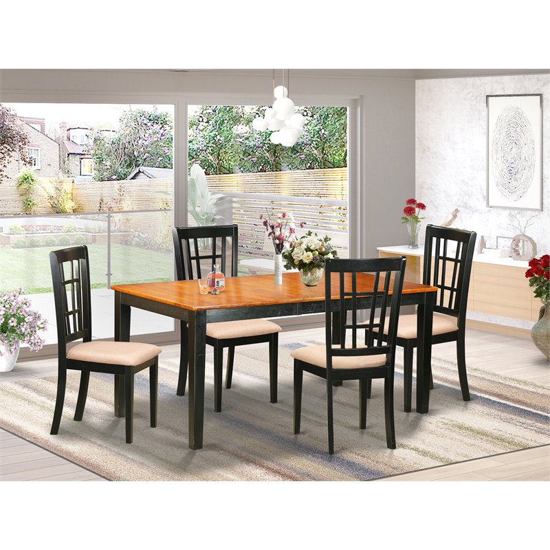 East West Furniture Nicoli 5-piece Dining Table and Chair Set in Black/Cherry