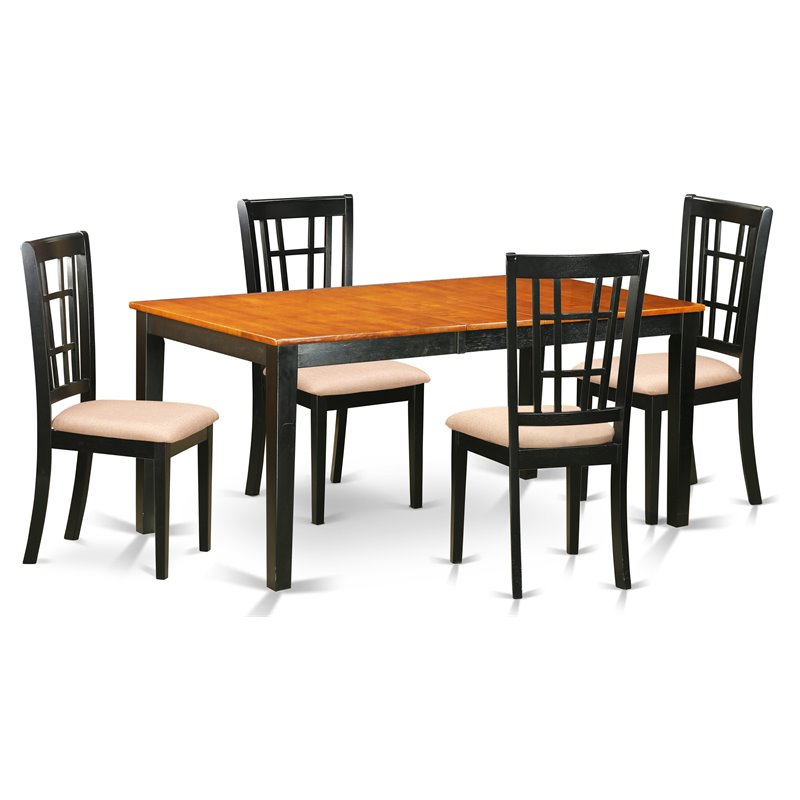 East West Furniture Nicoli 5-piece Dining Table and Chair Set in Black/Cherry