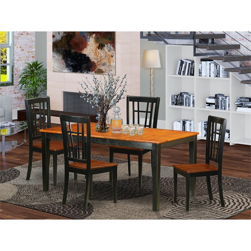 East West Furniture Nicoli 5-piece Table and Dining Chair Set in Black/Cherry