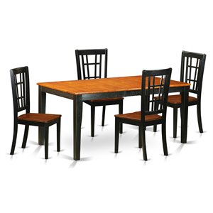 East West Furniture Nicoli 5-piece Table and Dining Chair Set in Black/Cherry