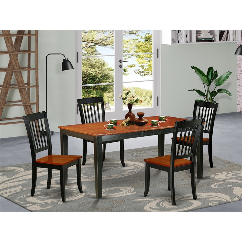 East West Furniture Nicoli 5-piece Wood Table and Dining Chairs in Black/Cherry