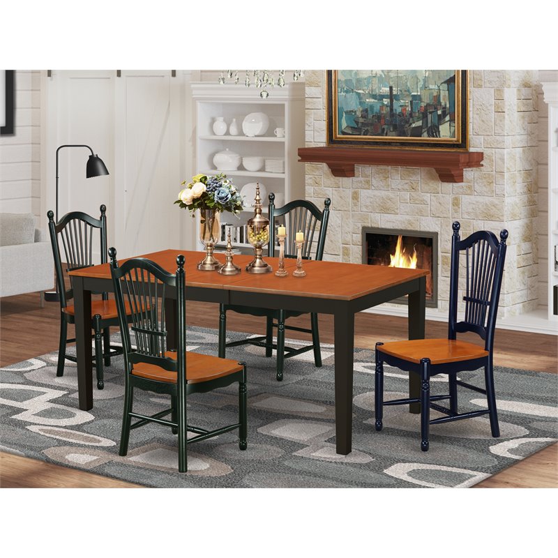 East West Furniture Nicoli 5Pcs Wood Dinette Set in Black/Cherry