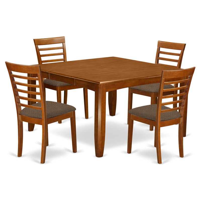 East West Furniture Parfait 5-piece Dining Set with Fabric Seat in Saddle Brown