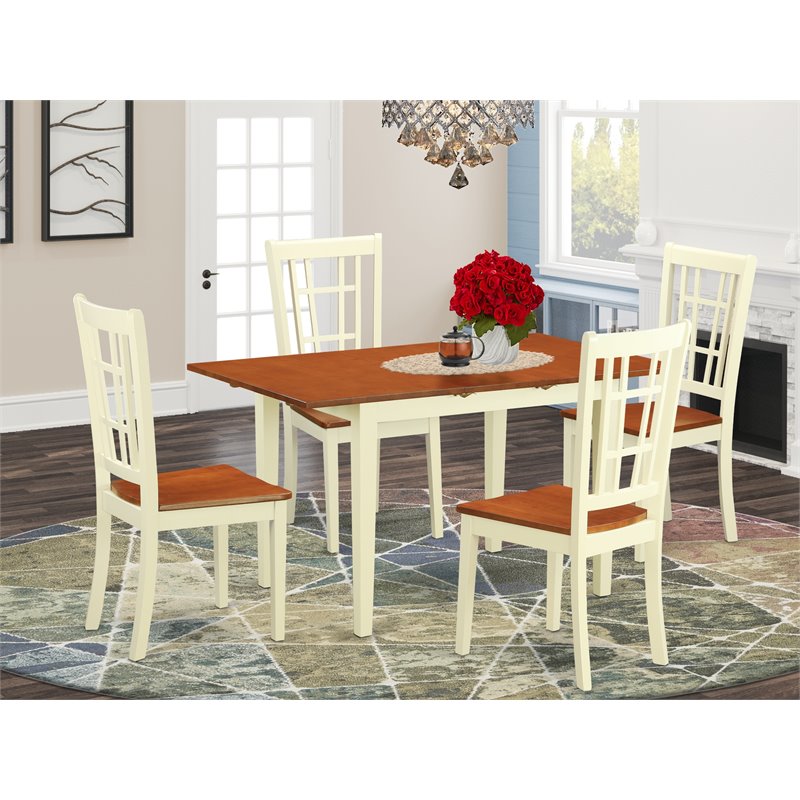 East West Furniture Norfolk 5-piece Wood Dinette Table Set in Buttermilk/Cherry