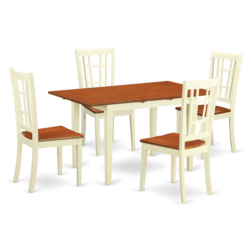 East West Furniture Norfolk 5-piece Wood Dinette Table Set in Buttermilk/Cherry