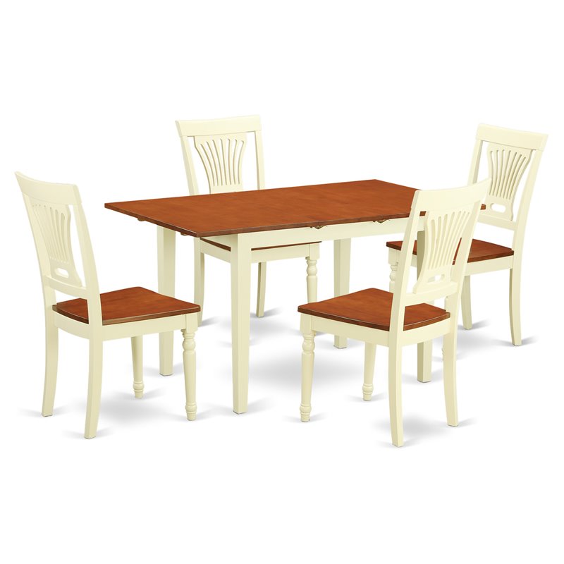 East West Furniture Norfolk 5-piece Wood Kitchen Set in Buttermilk/Cherry