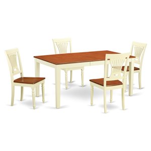 East West Furniture Nicoli 5-piece Wood Kitchen Table Set in Buttermilk/Cherry