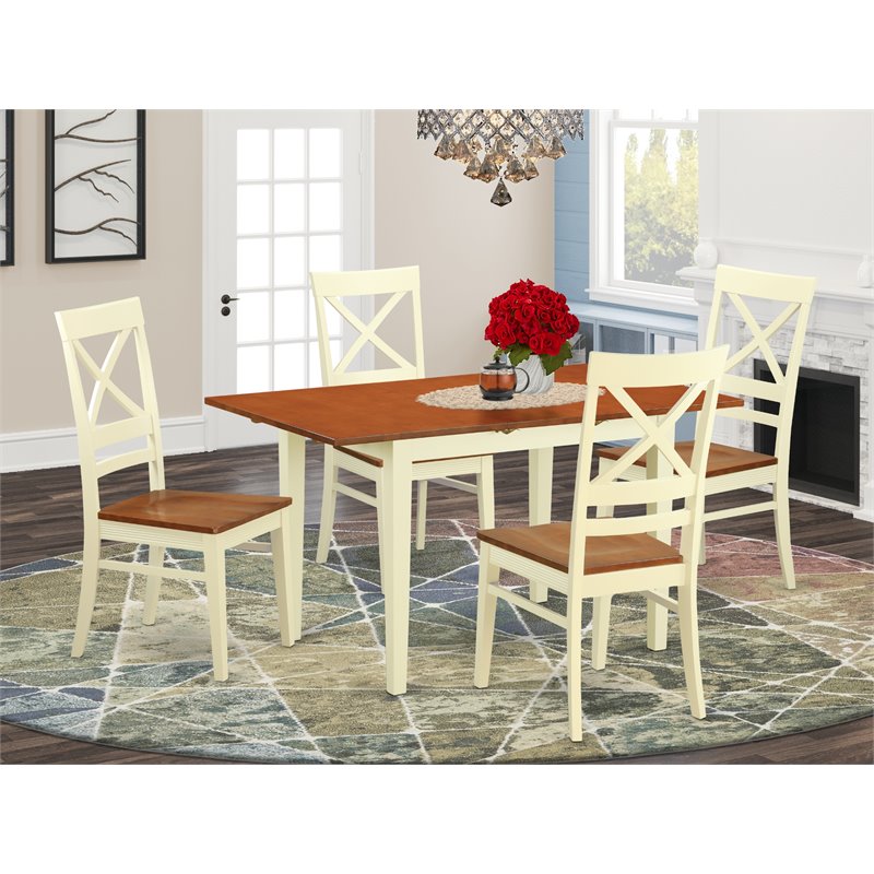 East West Furniture Norfolk 5-piece Wood Kitchen Table and Chair Set in Cherry