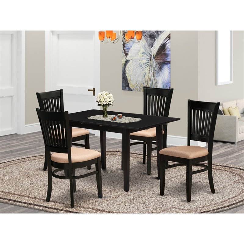 East West Furniture Norfolk 5-piece Wood Dining Table and Chairs in Black