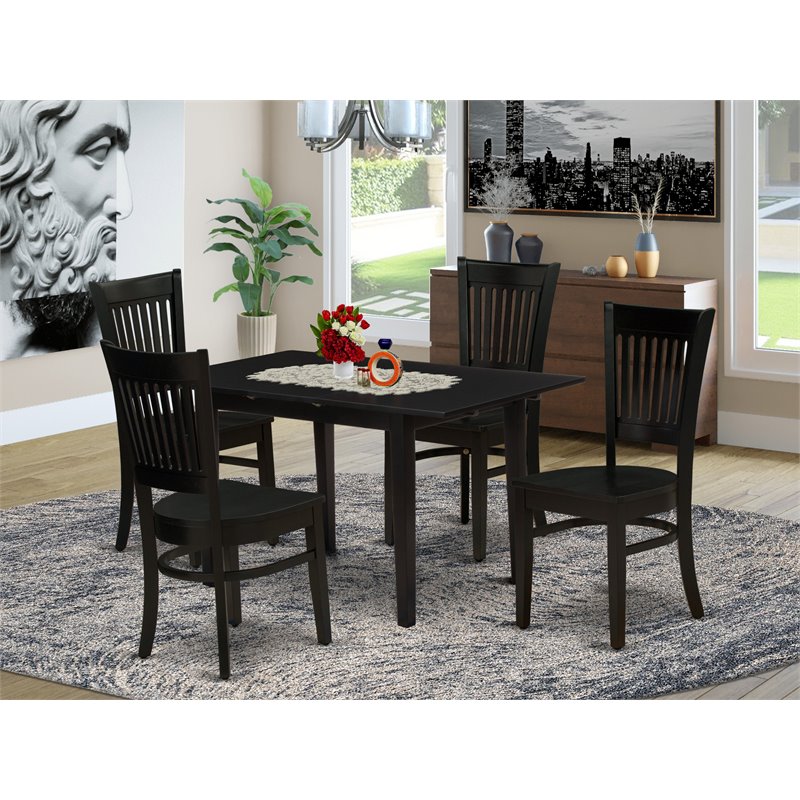 East West Furniture Norfolk 5-piece Traditional Wood Dinette Set in Black