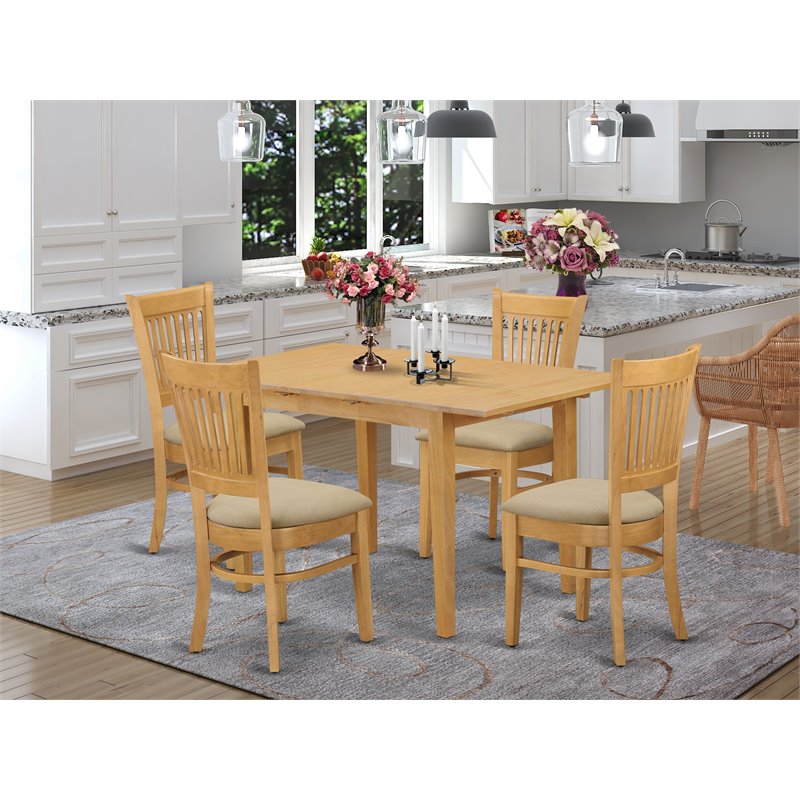 East West Furniture Norfolk 5-piece Wood Dinette Table and Chairs in Oak