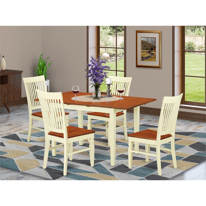 East West Furniture Norfolk 5-piece Wood Kitchen Table Set in Buttermilk/Cherry