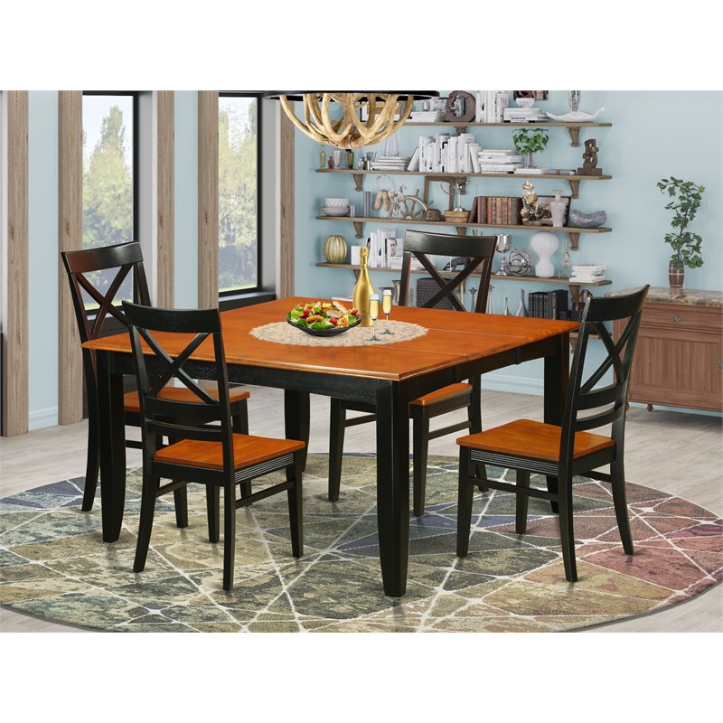 East West Furniture Parfait 5-piece Wood Chair and Dining Table Set in Black