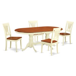 East West Furniture Plainville 5-piece Dining Table Set in Buttermilk/Cherry
