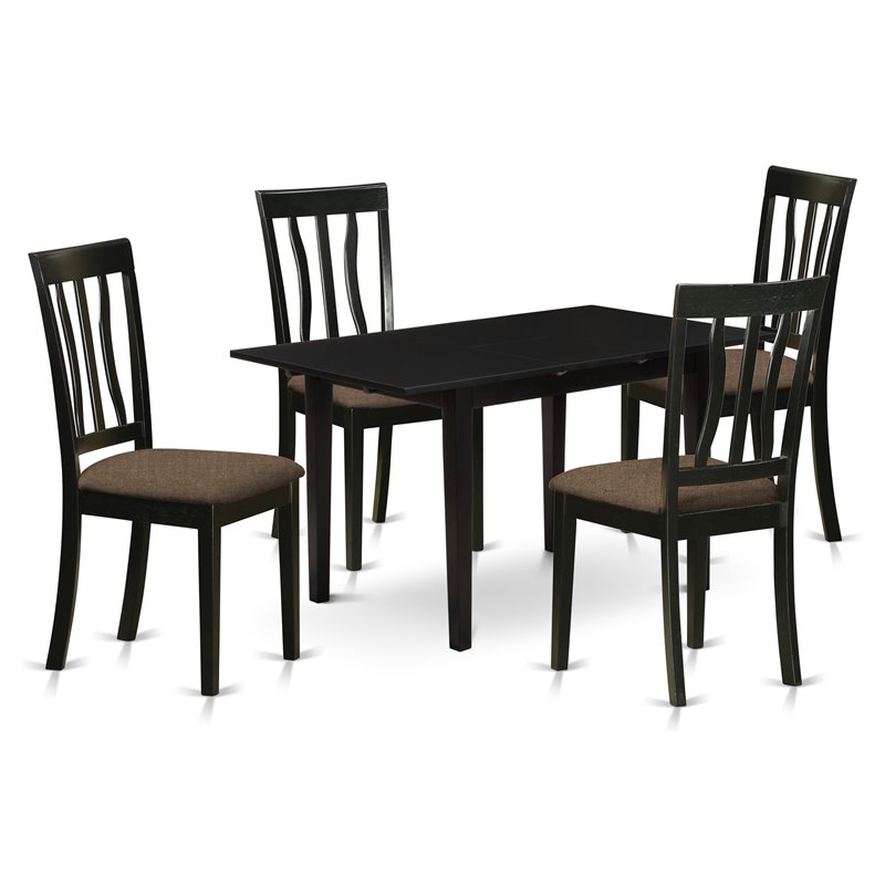 East West Furniture Norfolk 5-piece Wood Dining Set with Slatted Back in Black