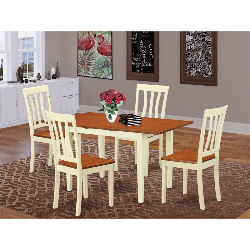 East West Furniture Norfolk 5-piece Wood Dining Table Set in Buttermilk/Cherry