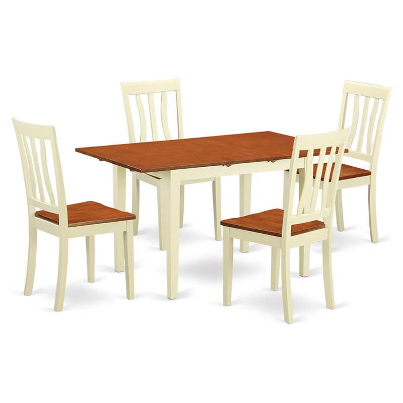 East West Furniture Norfolk 5-piece Wood Dining Table Set in Buttermilk/Cherry