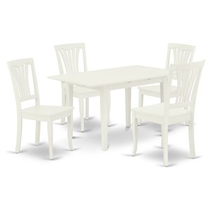 East West Furniture Norfolk 5-piece Wood Dining Set with Slatted Back in White