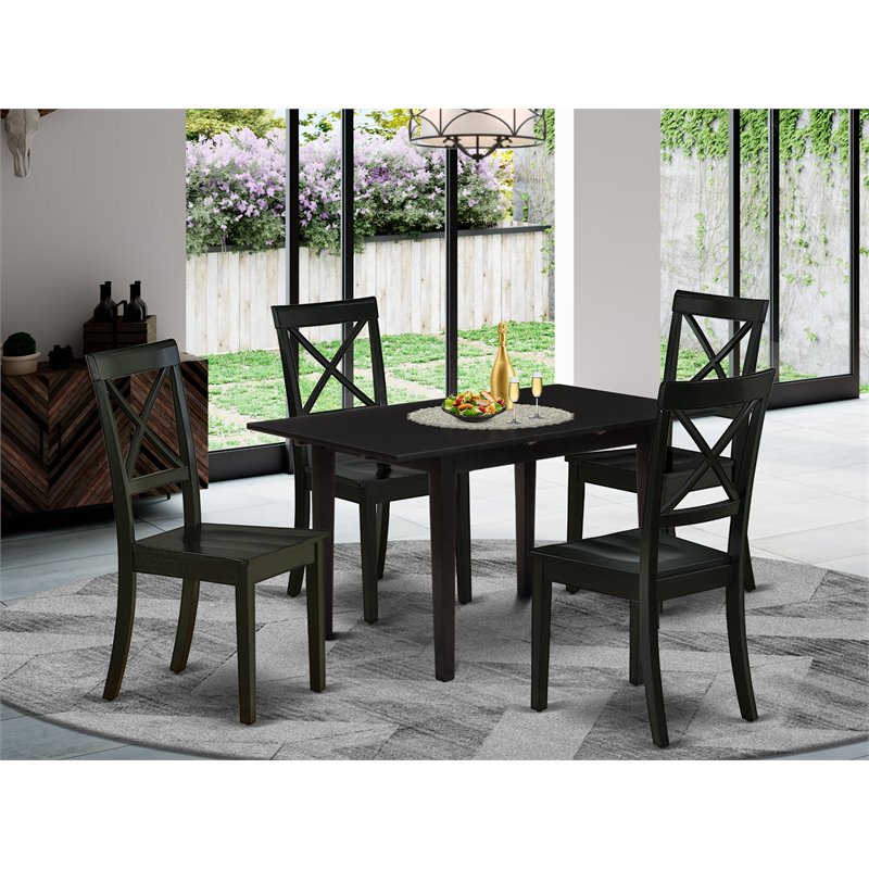 East West Furniture Norfolk 5Pcs Wood Dining Set with X-Back Chair in Black