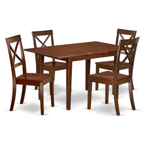 East West Furniture Norfolk 5-piece Traditional Wood Dining Set in Mahogany