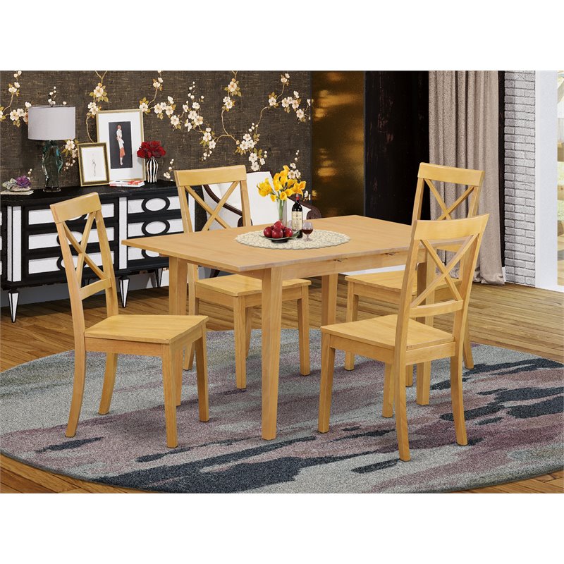 East West Furniture Norfolk 5-piece Wood Dining Table and Chairs in Oak