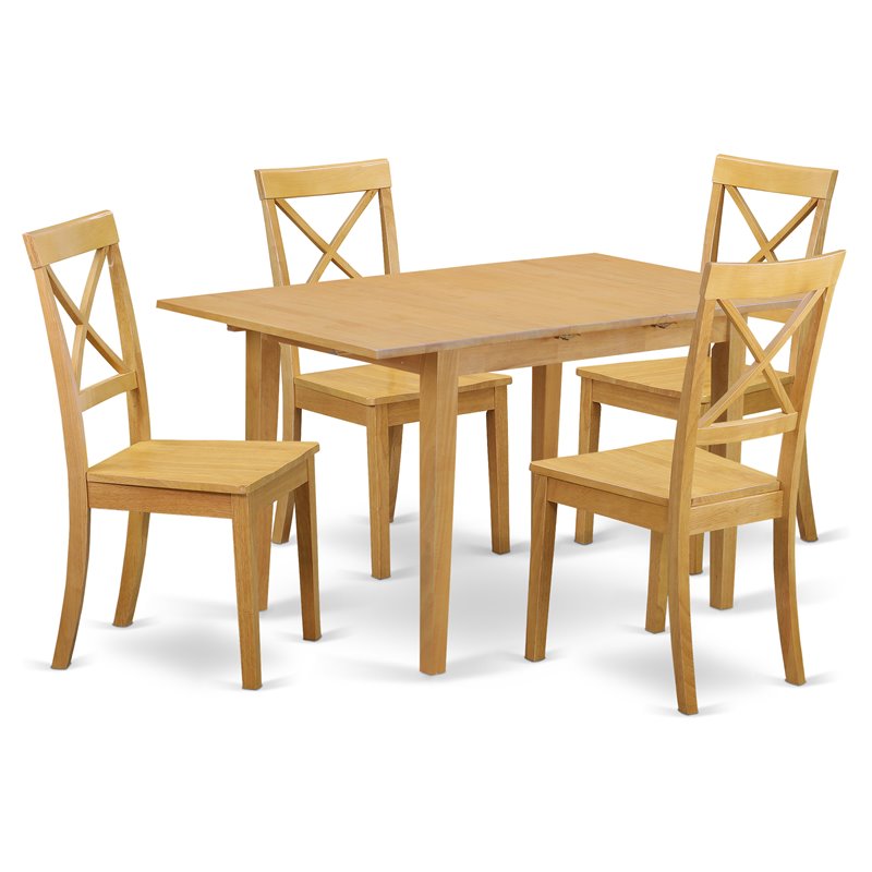 East West Furniture Norfolk 5-piece Wood Dining Table and Chairs in Oak