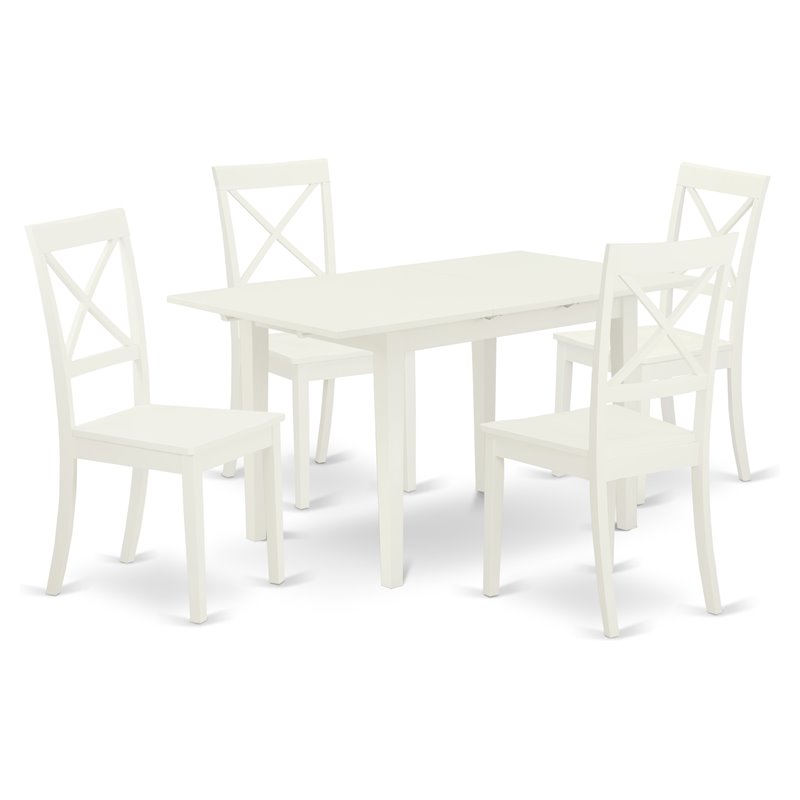 East West Furniture Norfolk 5-piece Wood Dining Set with X-Back Chairs in White