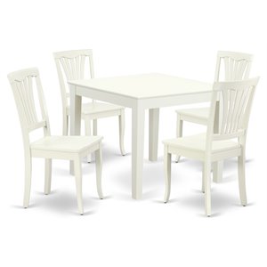 East West Furniture Oxford 5-piece Wood Dining Set with Slatted Chairs in White
