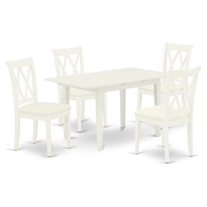 East West Furniture Norfolk 5-piece Wood Dining Set with Linen Seat in White