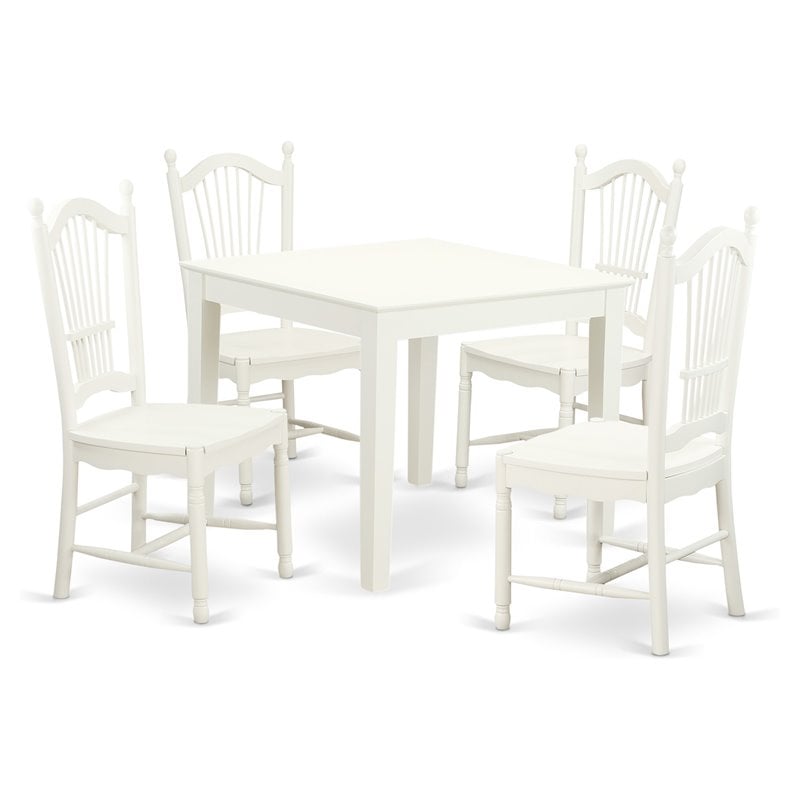 East West Furniture Oxford 5-piece Wood Kitchen Table Set in Linen White