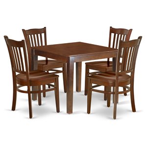 East West Furniture Oxford 5-piece Wood Dining Table and Chair Set in Mahogany